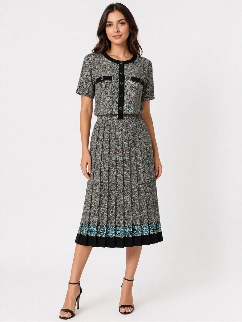 BRELI ORIGINALS 1980s Paisley Pleated Accordian Shirt Dress